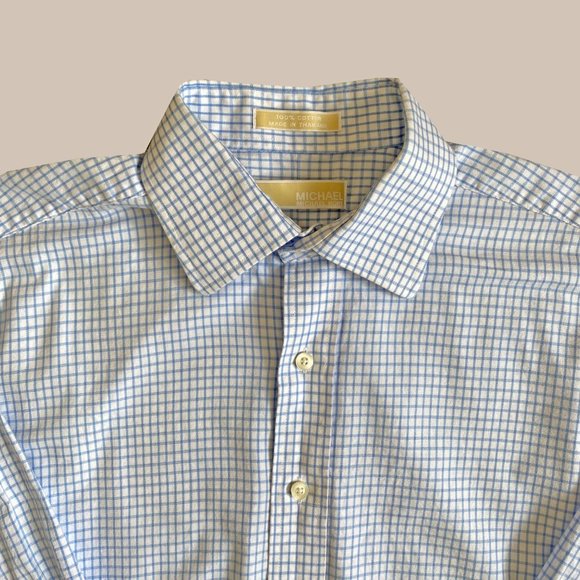 Michael Kors Blue Grid Plaid Button Front Shirt - Picture 2 of 5